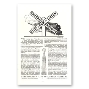 1929 Metropolitan Life Insurance Print Ad | Railroad Crossing
