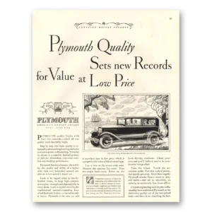1929 Plymouth Sedan Print Ad | New Records