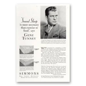 1929 Simmons Bed Mattresses Print Ad | Gene Tunney