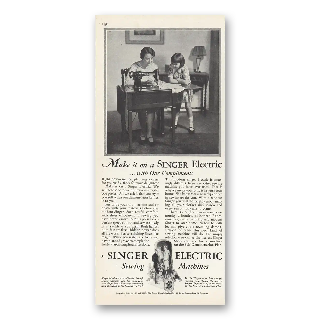 1929 Singer Sewing Machine Print Ad | Make It