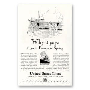 1929 United States Lines Print Ad | Europe Spring
