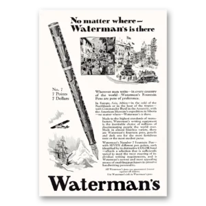 1929 Watermans Pen Print Ad | No Matter