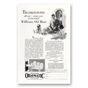 1929 Williams Oil-O-Matic Print Ad | Thanksgiving