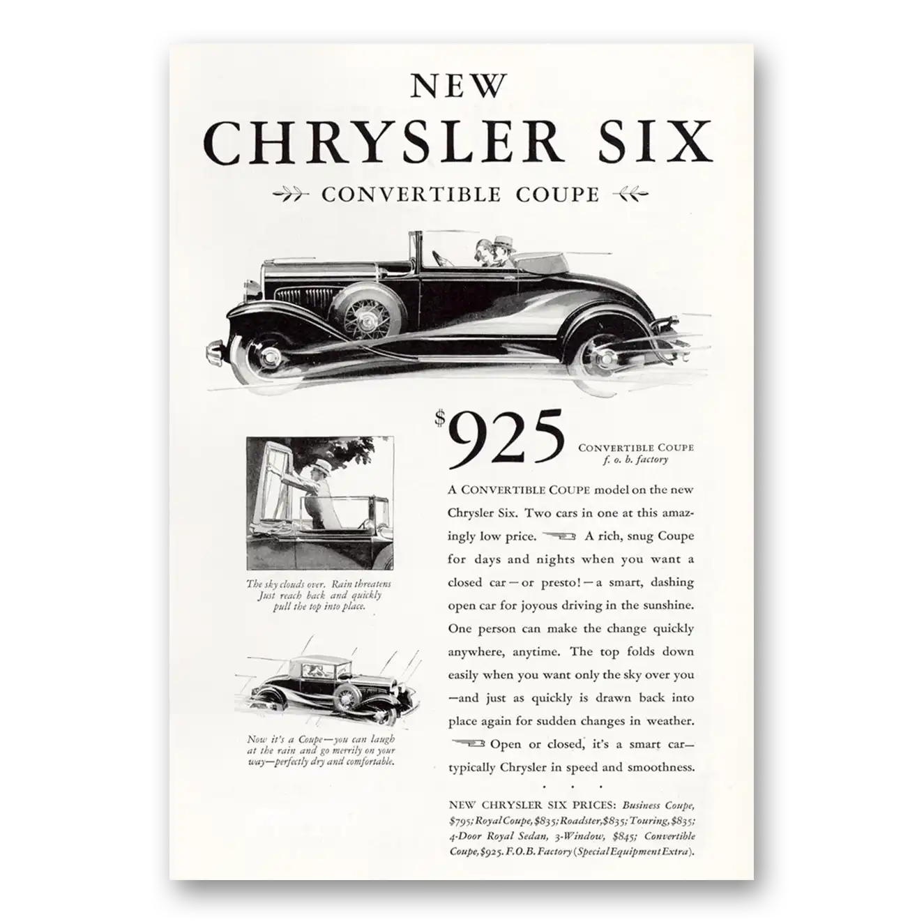 1930 Chrysler Six Print Ad | Convertible Coupe