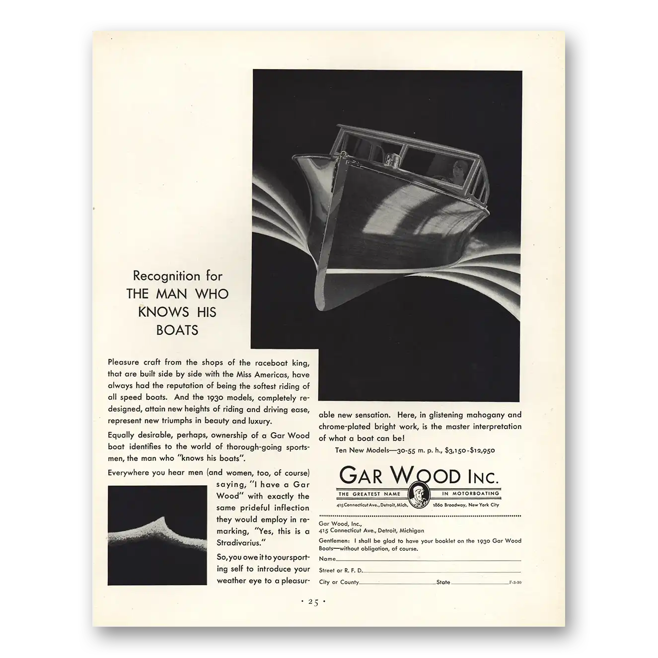 1930 Gar Wood Industries Print Ad | Man Who Knows