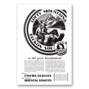 1930 Great Northern Railway Print Ad | Lofty Mountains