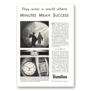1930 Hamilton Watch Print Ad | Minutes Success