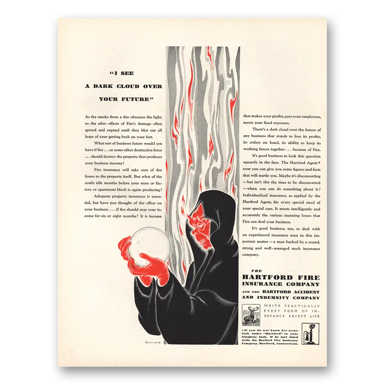 1930 Hartford Insurance Print Ad | Dark Cloud