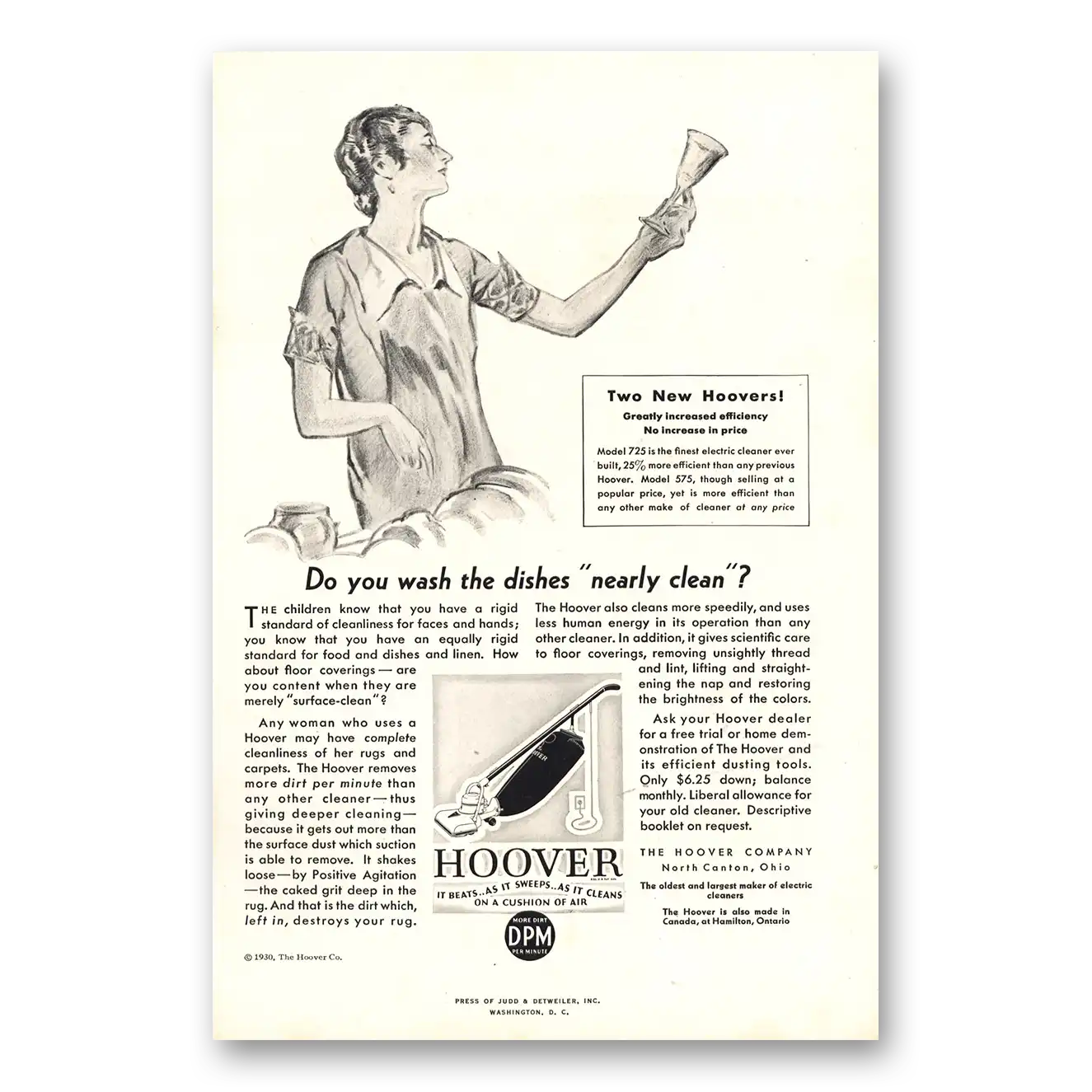 1930 Hoover Vacuum Print Ad | Wash Dishes