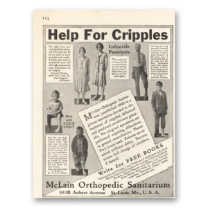 1930 McLain Orthopedic Sanitarium Print Ad | Help For Cripples