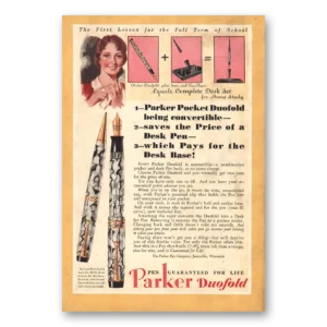 1930 Parker Duofold Pen Print Ad | First Lesson