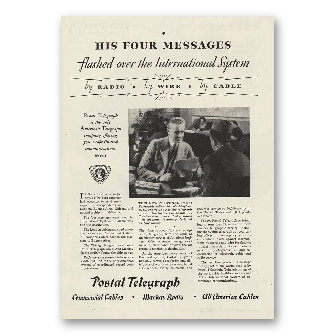 1930 Postal Telegraph Print Ad | His Four Messages
