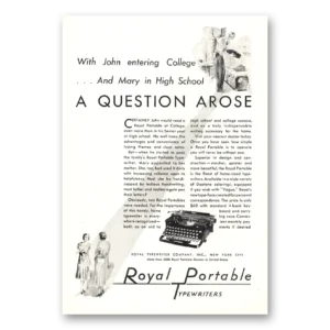 1930 Royal Typewriter Print Ad | Question Arose