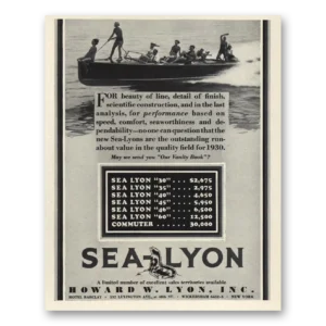 1930 Sea Lyon Runabout Print Ad | Sea Lyon