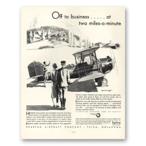 1930 Spartan Airplane Print Ad | Two Miles Minute