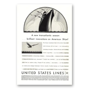 1930 United States Lines Print Ad | Transatlantic Season