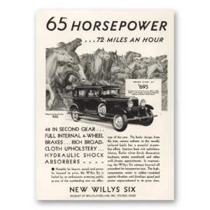 1930 Willys Six Print Ad | 65 Horsepower