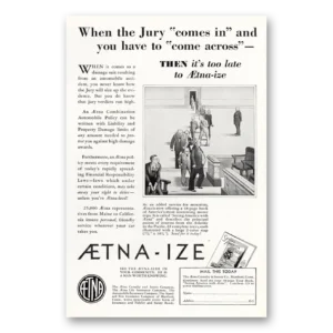 1931 Aetna Insurance Print Ad | Jury Comes In