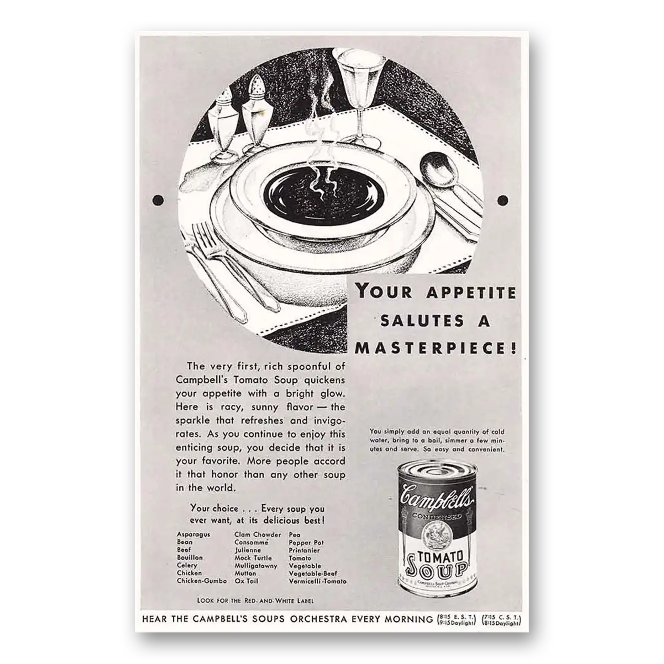 1931 Campbells Tomato Soup Print Ad | Salutes Masterpiece