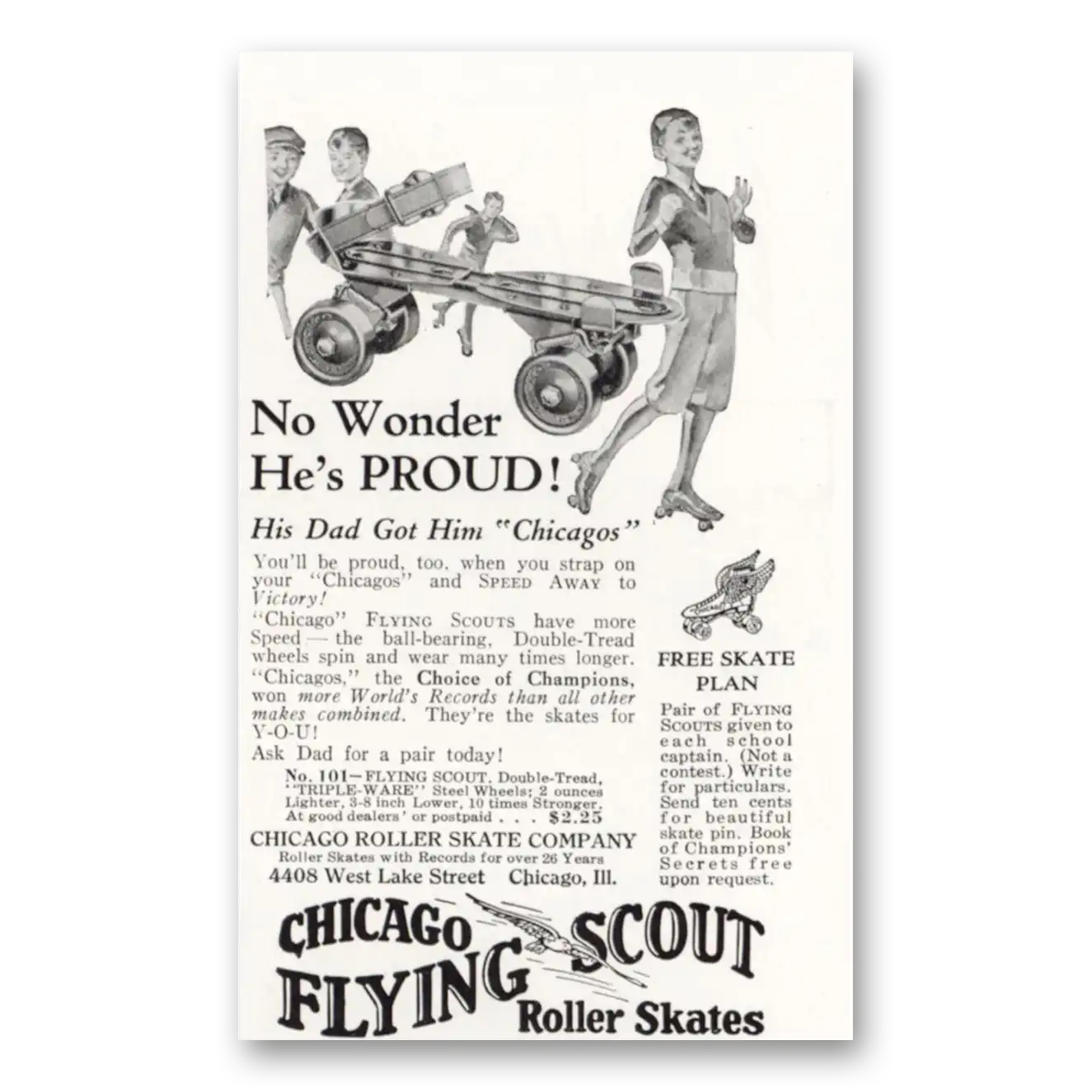 1931 Chicago Roller Skate Print Ad | Flying Scout