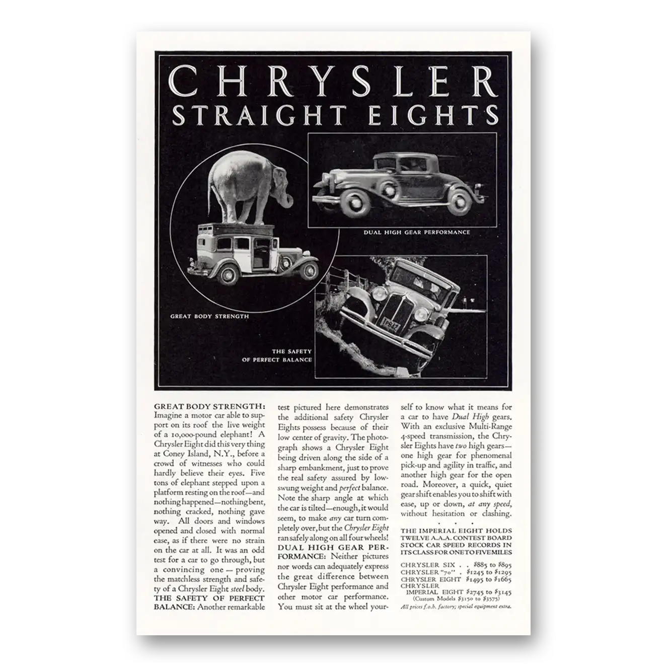 1931 Chrysler Eight Print Ad | Body Strength