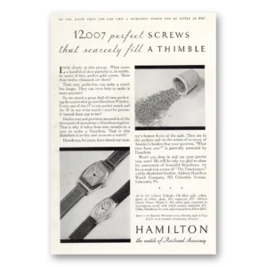 1931 Hamilton Watch Print Ad | Fill Thimble