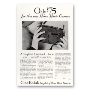 1931 Cine Kodak M Camera Print Ad | Home Movie Camera