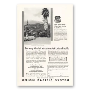 1931 Union Pacific Railroad Print Ad | Los Angeles