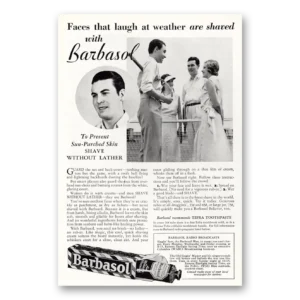 1932 Barbasol Shaving Cream Print Ad | Laugh At Weather