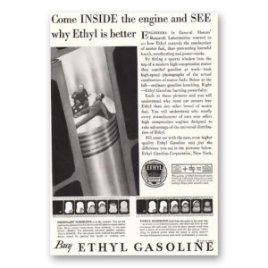 1932 Ethyl Gasoline Print Ad | Inside Engine