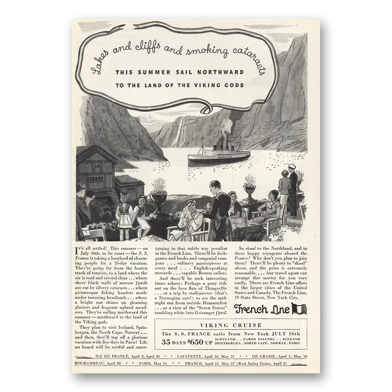 1932 French Line Print Ad | Smoking Cataracts