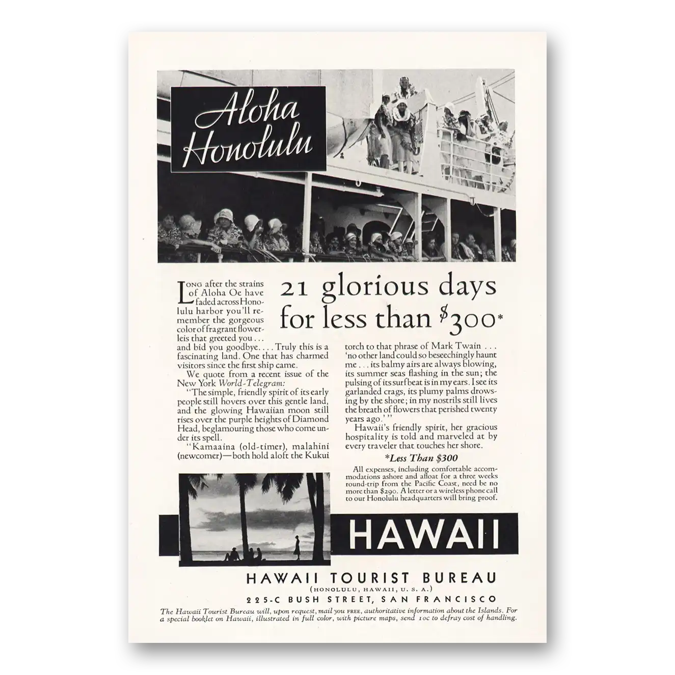 1932 Hawaii Print Ad | Aloha Honolulu