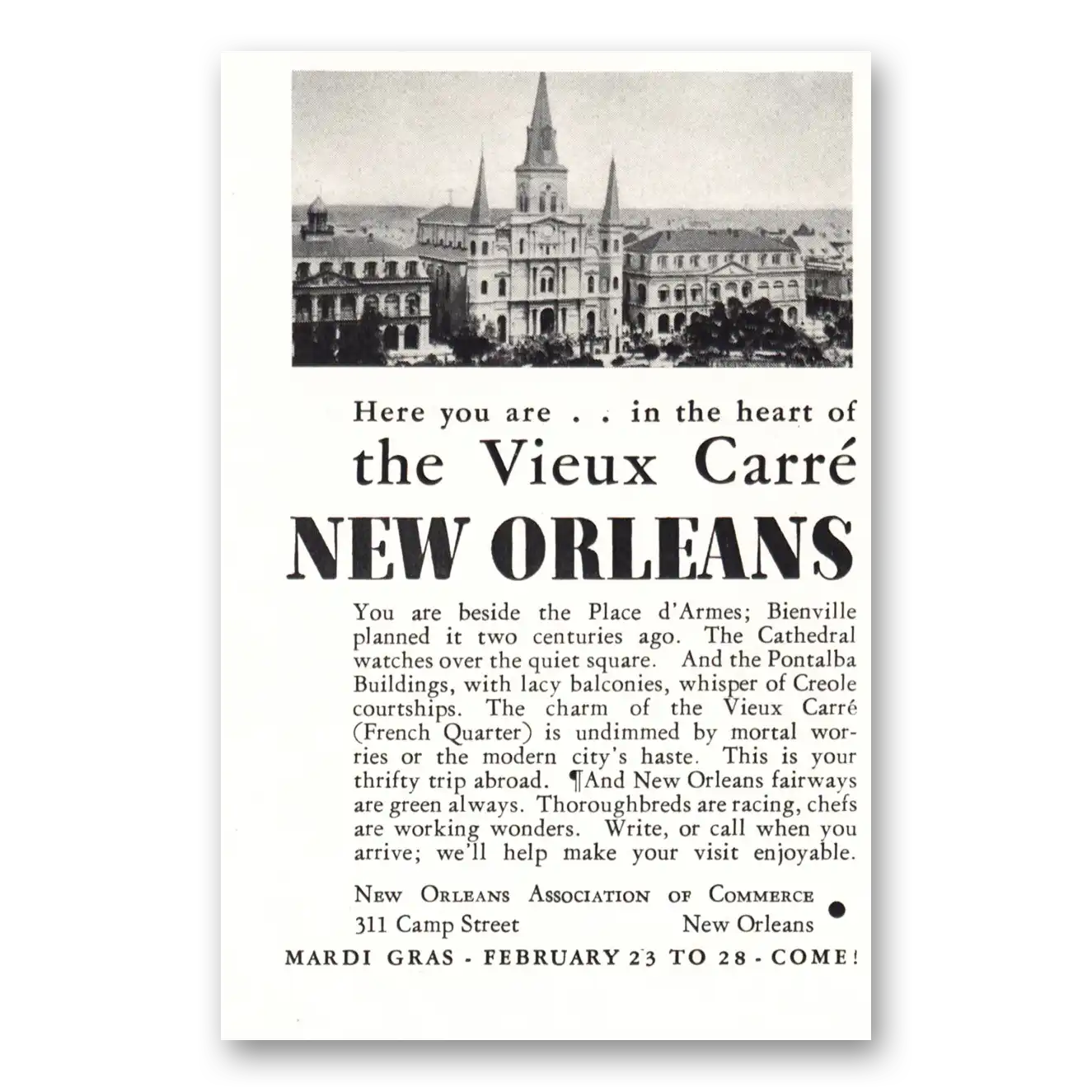1932 New Orleans Louisiana Print Ad | Vieux Carre