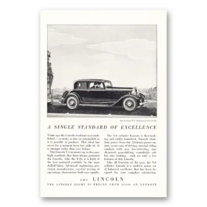 1932 Lincoln Eight Print Ad | Standard Excellence
