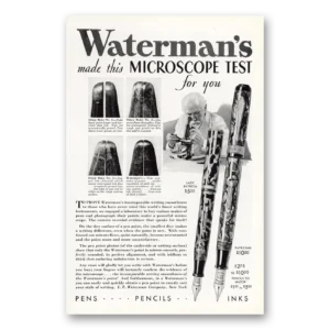 1932 Watermans Pen Print Ad | Microscope Test
