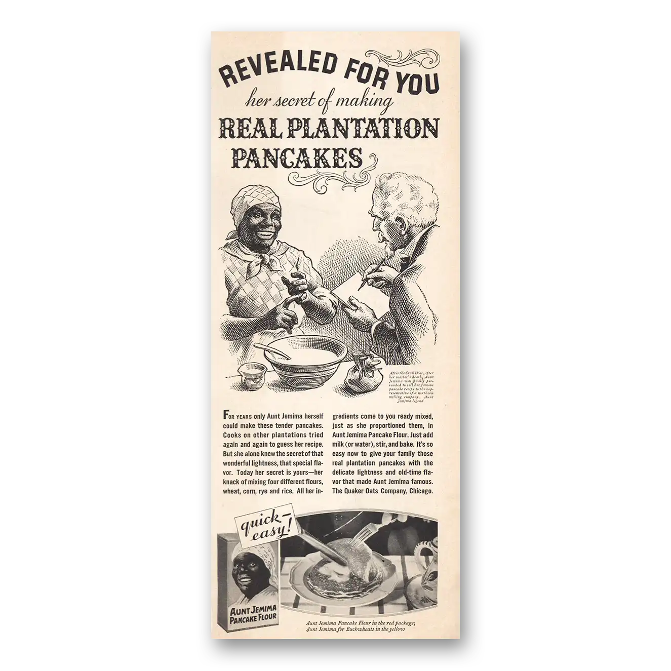 1933 Aunt Jemima Print Ad | Plantation Pancakes