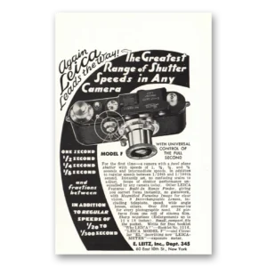 1933 Leica Cameras Print Ad | Shutter Speeds