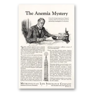 1933 Metropolitan Life Insurance Print Ad | Anemia Mystery