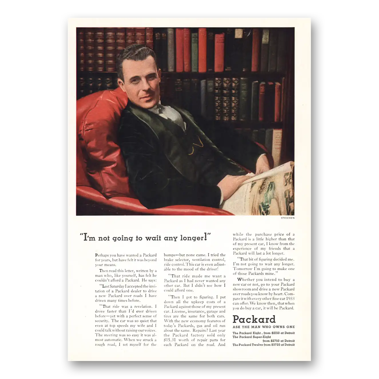 1933 Packard Eight and Twelve Print Ad | Going Wait