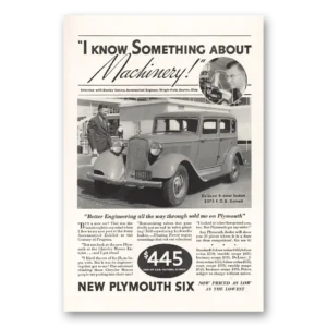 1933 Plymouth Six Print Ad | Machinery