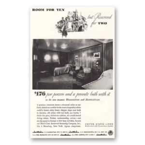 1933 United States Lines Print Ad | Room For Ten