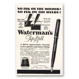 1933 Watermans Pen Print Ad | No Ink