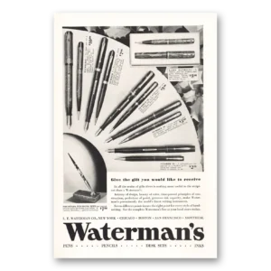 1933 Watermans Pen Print Ad | Give Gift