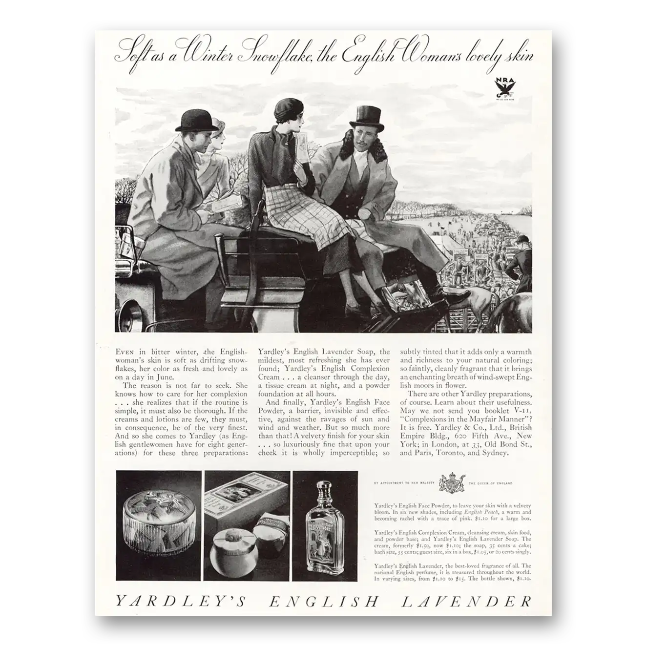 1933 English Lavender Print Ad | Winter Snowflake