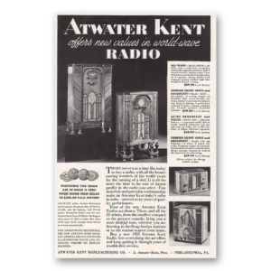 1934 Atwater Kent Radio Print Ad | World Wave