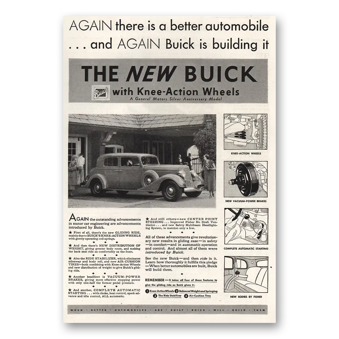 1934 Buick Print Ad | Knee Action Wheels