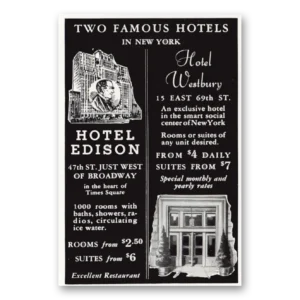 1934 Hotel Edison and Hotel Westbury Print Ad | New York