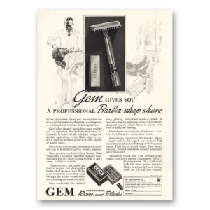 1934 Gem Razor and Blades Print Ad | Barber Shop Shave
