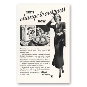 1934 Kelloggs Corn Flakes Print Ad | Change Crispness