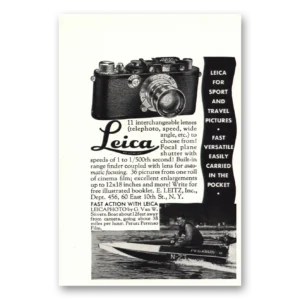 1934 Leica Cameras Print Ad | Sport Travel Boat